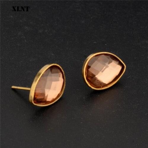 XLNT New Fashion Earrings Rhinestone Sweet Metal With Gems Ear Stud Earrings For Women Crystal Earring Wholesale Brincos