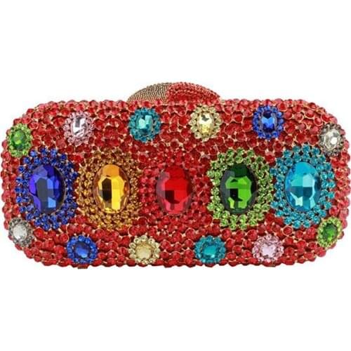 Female Green Red Rhinestone Women Clutch Bags Purses Multi-colored Diamond Crystal Clutches Bags Purse Lady Gemestone Clutches