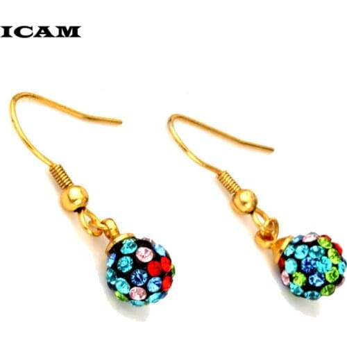 ICAM Colorful Crystal Zircon Ball Stud Earrings For Women Jewelry Rhinestones Piercing Earrings Bijouteria Brincos