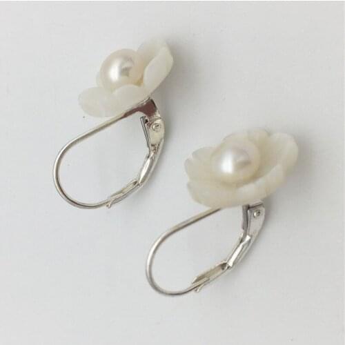 New hand carved real white shell Tibetan silver flower Genuine pearl woman gift fashion Jewelry drop earring ESS2018003