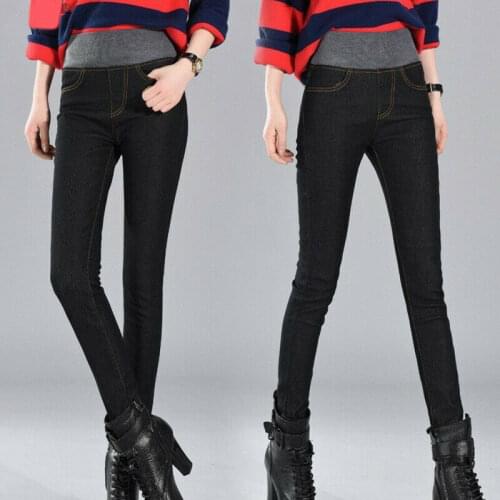 Women Warm Thermal Leggings Jeggings Trousers Fleece Lined Stretch Denim Jeans