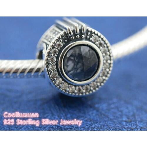 100% 925 Sterling Silver Sparkling Blue Crown O charm beads Fits Original Pandora bracelets Jewelry Making