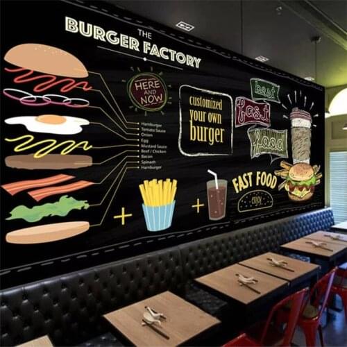Wellyu Custom wallpaper 3D Europe hand-painted burger fast food restaurant snack bar TV background wall paper 3d papel de parede