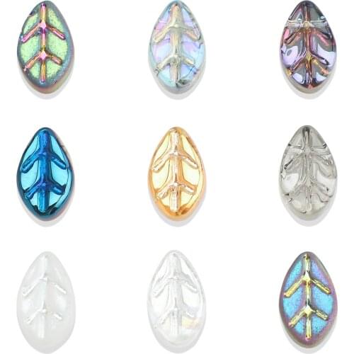 50PCS Leaf Shape Glass Beads 7X11MM Crystal Foliage Beads For Earring Trending DIY Necklace Women Charm Bracelet Jewelry Finding