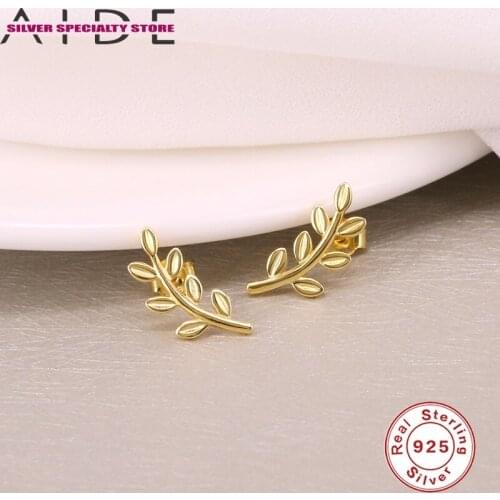 AIDE Leaf Stud Earring 925 Sterling Silver Earrings For Women 2020 Girl Piercing Earring Fine Jewelry For Gift Pendientes Aretes