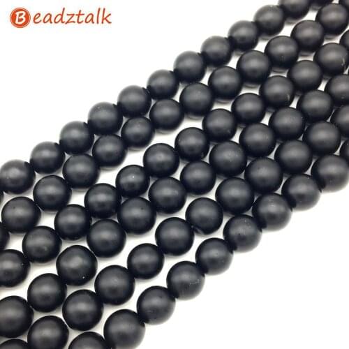 BEADZTALK Dull Polish Matt Frosted Black Onyx Stone Beads Round Spacer 4mm 6 mm 8mm 10mm 12 mm 14 mm DIY Making Jewelry