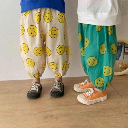 Kids Pants 2021 Summer Baby Girls Boys Casual Loose Harem Pants Childrens Smiley Print Mosquito Pants Toddler Summer Trousers