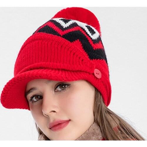 Women 3 In 1 Winter Visor Beanie Hat Scarf Face Mask Set Knit Plush Lined Warmer