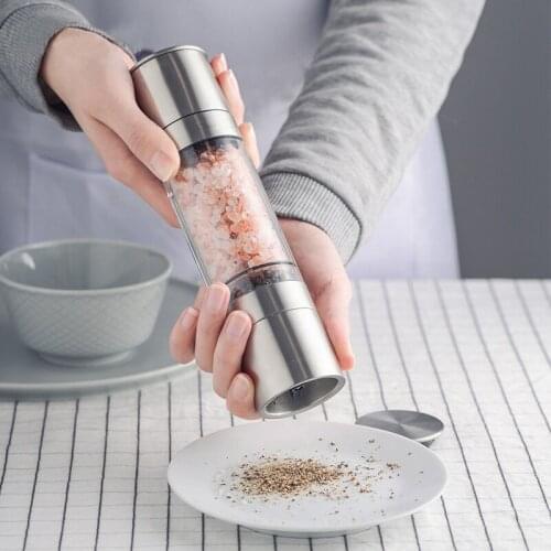 Double-Headed Pepper Seasoning Grinder Manual Stainless Steel Salt Pepper Grinder Herb Spice Grinder Shaker Thick