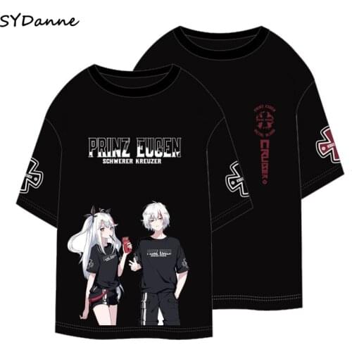 New Anime Azur Lane Prinz Eugen T-shirt Men Women Student Loose Unisex Casual Tee Harajuku Fashion Pullover Cosplay Costumes