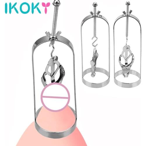 IKOKY 2Pcs Metal Nipple Clips Bondage Torture Play Clamps Breast massage Retention Device Adjustable Nipple Stimulator