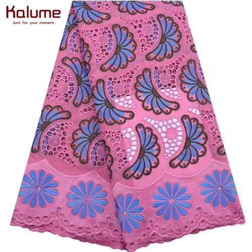 Kalume African Lace Fabric Hole Design Swiss Cotton Lace Embroidery Nigerian Swiss Voile Lace Fabric Stones For Wedding F1934