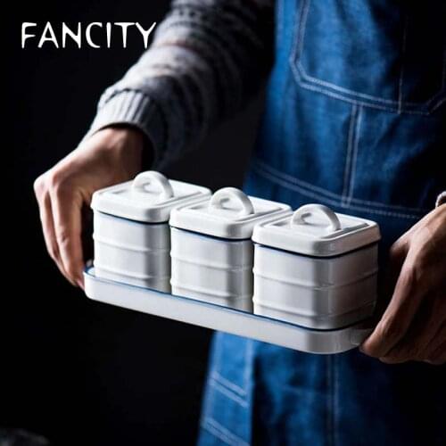 FANCITY Ceramic Coffee Sugar Jar with Lid Seasoning Jar Kitchen Moisture-proof Soy Sauce Vinegar Bottle Modern Household Tea Sea