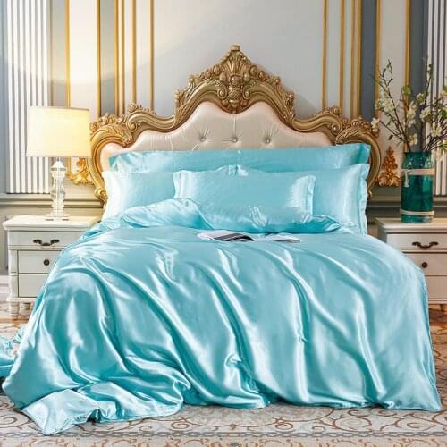 Summer Cool Smooth Duvet Cover Set With Pillowcase Fashion Satin Comforter Cover Solid Color Skin-friendly Quilt Case For Adult