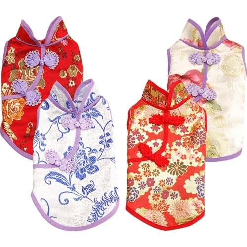 Summer Pet Clothes Puppy Skirt For Small Dog Dresses New Beijing Opera Mask Dogs Cheongsam Skirt Chinese Traditions Tulle Dogs