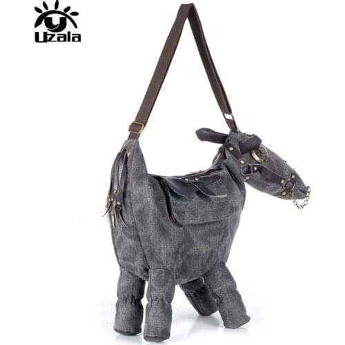 Hot selling animal creative trend fashion canvas 3D pony ma shape female messenger bag bag lady shoulder bag w3-041