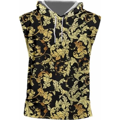 Hooded Tank Tops New Golden Brown Leaf Baroque Trendy And Vogue Casual Suitable Men/women Sleeveless Pullover Vest EU Size IFPD