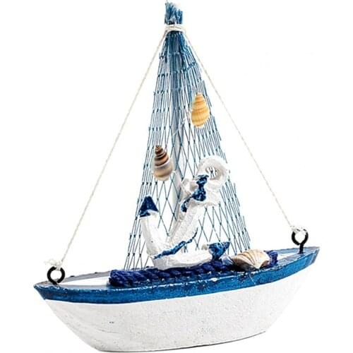 Miniature Fishing Boat Creative Wooden Model Ships Mediterranean Sailboat Model Ornament Figurine DIY Table Decoration for Home
