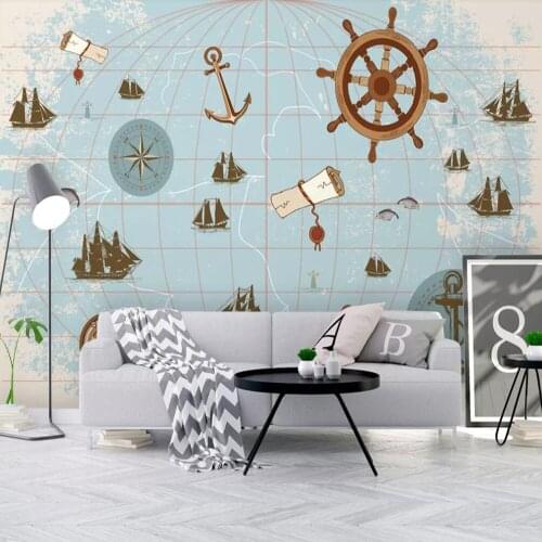Custom mural wallpaper 3D modern minimalist hand-painted Nordic nautical map childrens room mural background wall