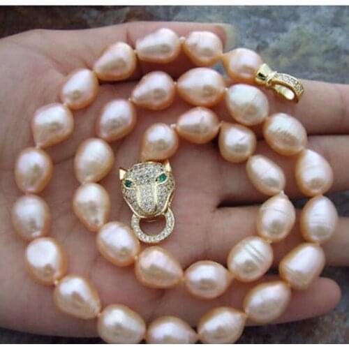 New AAA+9-10mm natural akoya south seas baroque gold pink pearl necklace 18 inch