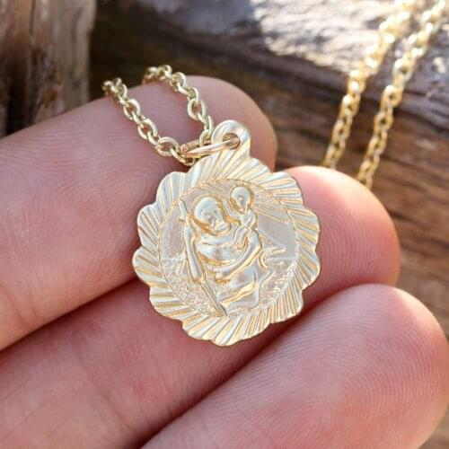 Saint Christopher Coin Necklace Ladies Medal Religious Jewelry
