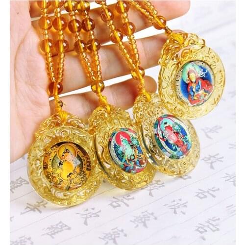 Buddha Statue Small Thangka Tibetan Buddhism Colored glaze Pendant Necklace