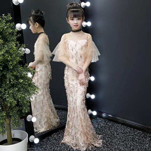 Girlss Princess Dresses Ball Gown Birthday Party Evening Dress Wedding Host Catwalk Show Fish Tail Tight Dress Sequins [8121]