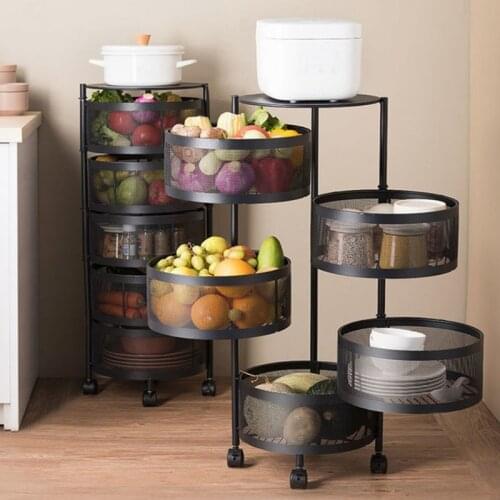 Kitchen items storage shelves 5 layer shelf with wheel Removable food storage rack Round fruit vegetable finishing storage rack