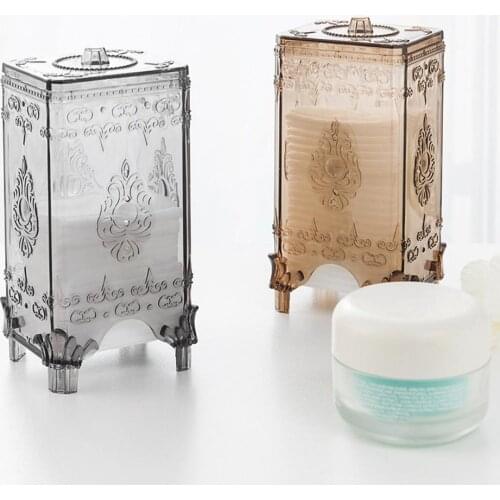 European Style Clear Engraving Makeup Pull Out Cotton Pad Dispenser Cosmetic Container Desktop Makeup Storage Box
