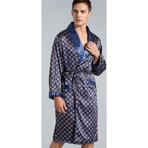 Luxury Mens Silky Satin Kimono Robe Plus Size Long Sleeve Sleepwear Bathrobe Oversized Satin Nightgown Summer Home Clothes