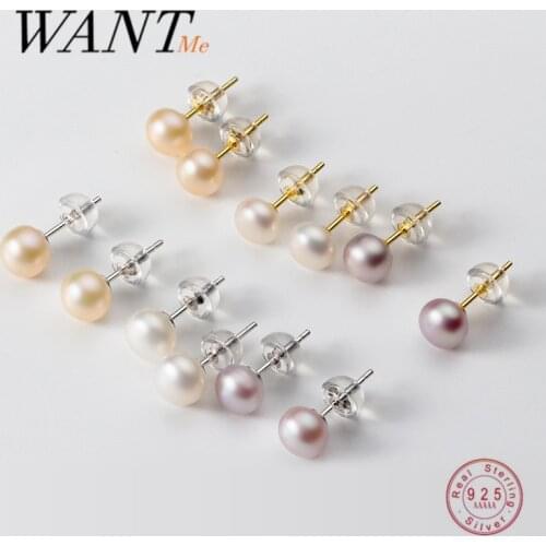 WANTME Real 925 Sterling Silver Natural Baroque Pearl Stud Earrings for Women Chic Korean Minimalist Office Jewelry Accessories