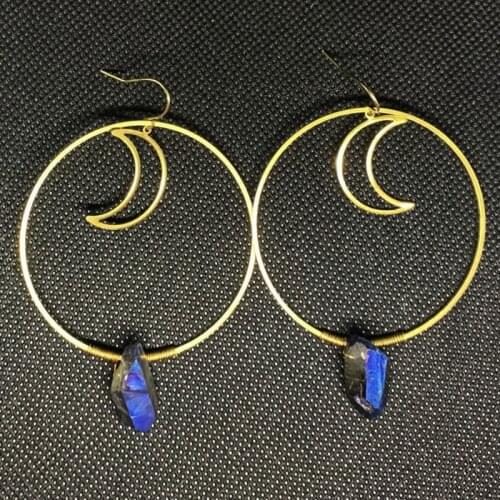 Mystery of the Moon earrings Blue Quartz Hoops in Brass fashion jewelry novelty eardrop women gift 2020 new beautiful charm
