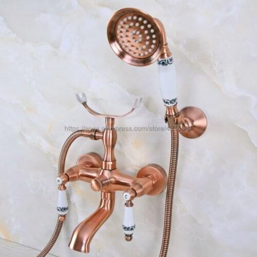 Bathtub Faucets Wall Mounted Antique Red Copper Bathtub Faucet With Hand Shower Bathroom Bath Shower Faucets Nna376