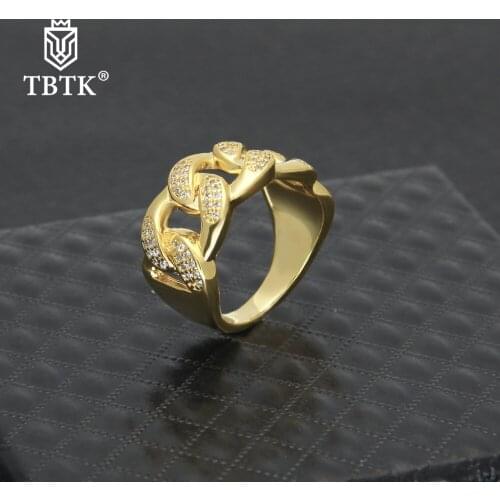 TBTK Size 8-10 Link Circle Ring Gold Beautiful Luxury Finger Jewelry Cooper Refined Ring Punk Man Fashion Trendy Rings