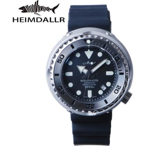 HEIMDALLR Vintage Mens Diver Watches 1000M Waterproof Golden Plated Black PVD Coated Case Luminous Tuna Mechanical Wristwatch