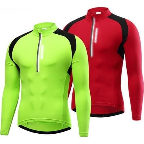 Cycling Half-Zip Jersey Quick Dry Breathable Long Sleeve Reflective Strip Cycling Jersey for Cycling Motorcycle Running