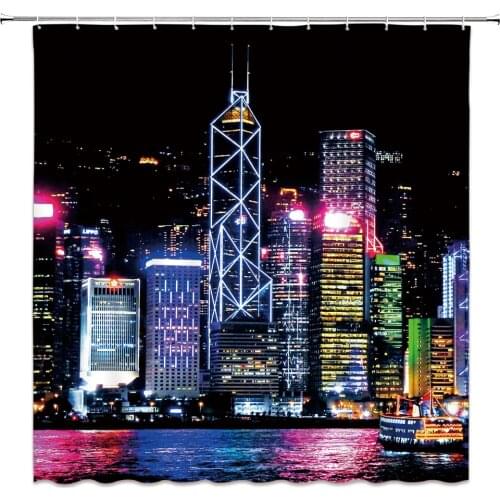 City Night View Bathroom Shower Curtains Bath Curtain With 12 Hooks Waterproof Polyester Cloth Printed Bath Screen Home Decor