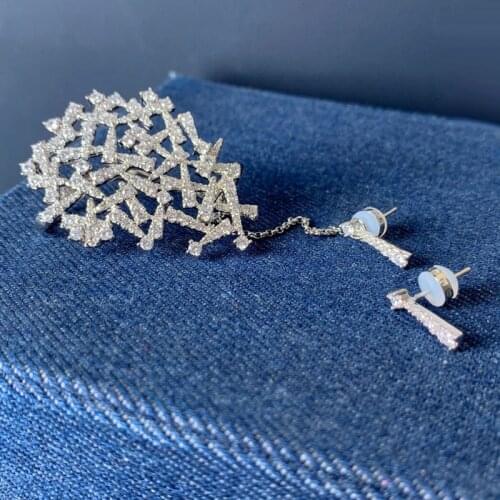 SLJELY Fashion 925 Sterling Silver Mesh Ear Bone Cuff with Stud Asymmetric Earrings Micro Full Zirconia Women Party Fine Jewelry