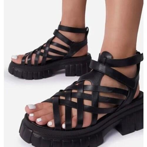 2021 European and American plus-size woemns sandals Muffin platform Velcro heel cross fish tip sandals female shoes for womem