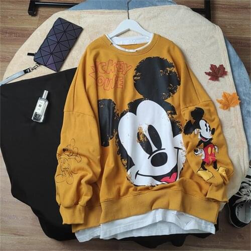 Disney Mickey Mouse Long SLeeve Pullover Cartoon O-Neck Women Sweatshirts Winter Lady Clothes Female Loose Casual Hooded Tops