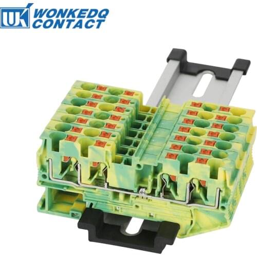 Din rail Terminal blocks 10Pcs PT4-QUATTRO-PE Ground Spring Feed Through Connection Terminal Block