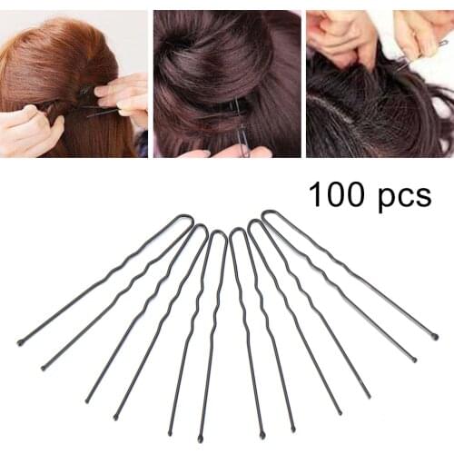 100Pcs 3 different lengths of clips Black Waved U-Shaped Hairpins Salon Metal Hair Clips Women DIY Bobby Hair Styling Clips