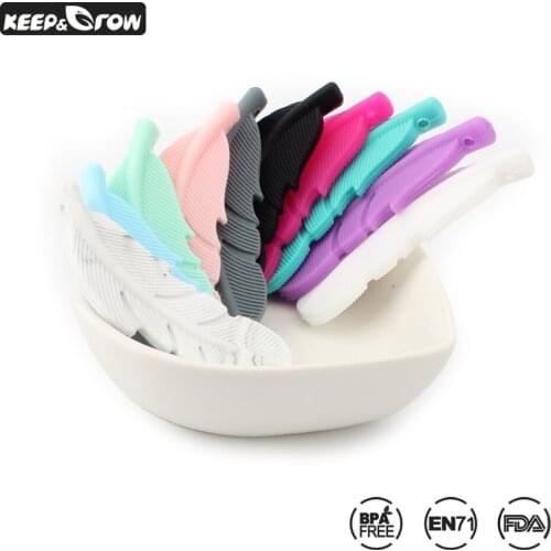 100pcs Feather Silicone Beads Baby Teethers BPA Free Chewable Necklace Pendant Food Grade Baby Teething Beads Shower Gifts