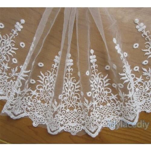3 yards/Lot Embroidered Cotton Net Mesh Flower Lace Edge Trim Ribbon Floral Applique Fabric Wedding Dress Sewing Craft 15.5cm