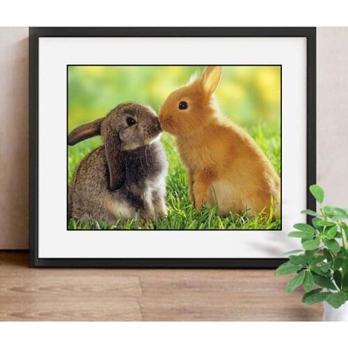 5D Diamond Painting Two Rabbit Full Display Diamond Embroidery Full Square Cross Stitch Rhinestones Decoration Home Gift