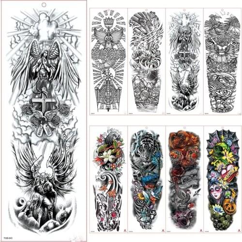 Large Arm Sleeve Tattoo Waterproof Temporary Tattoo Sticker Skull Angel Rose Lotus Men Full Flower Tatoo Body Art Tattoo Girl