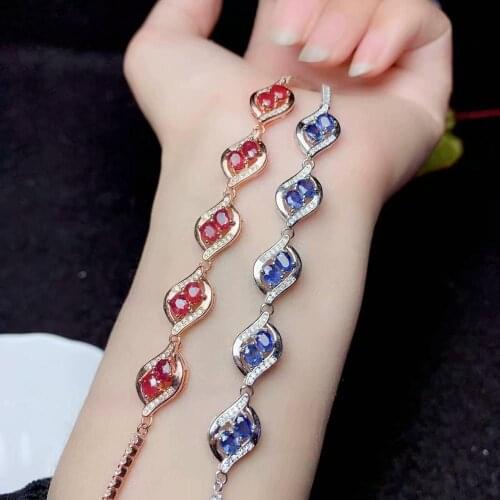 Natural Sapphire Bracelet Ruby Bracelet lady sterling silver bracelet genuine precious gem