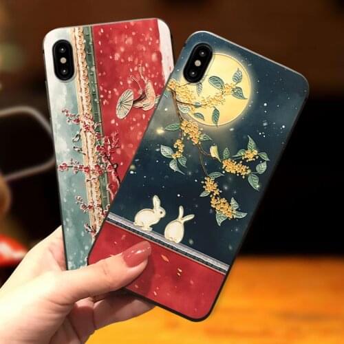 Chinese Style Forbidden City Phone Case for iPhone 11 12 Pro MaxXS MAX XR Embossed Back Cover for iPhone X 8 7 6 Plus Capa