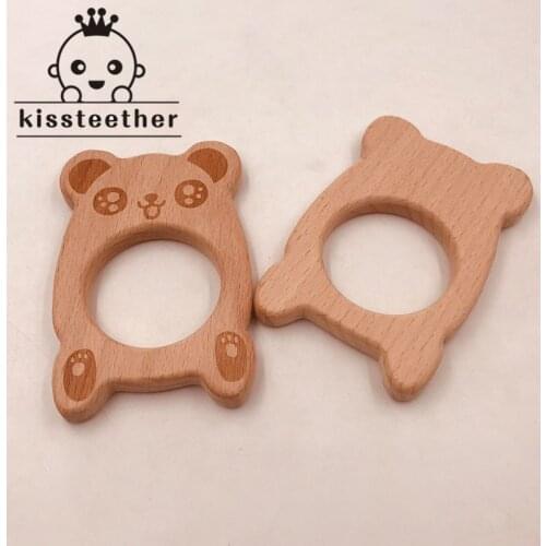 Wood Teether Charms Food Grade Baby Products Cute Wooden Bear Rattle DIY Necklace Bracelets BPA Free Safe Baby Teethers