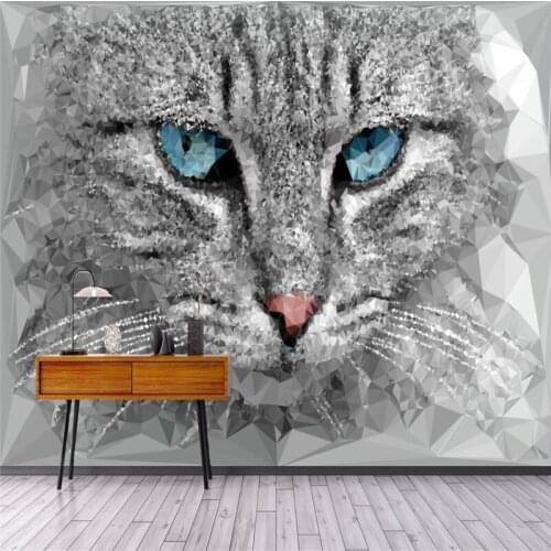 Wellyu Custom large-scale mural modern abstract three-dimensional geometric cat head living room background wallpaper